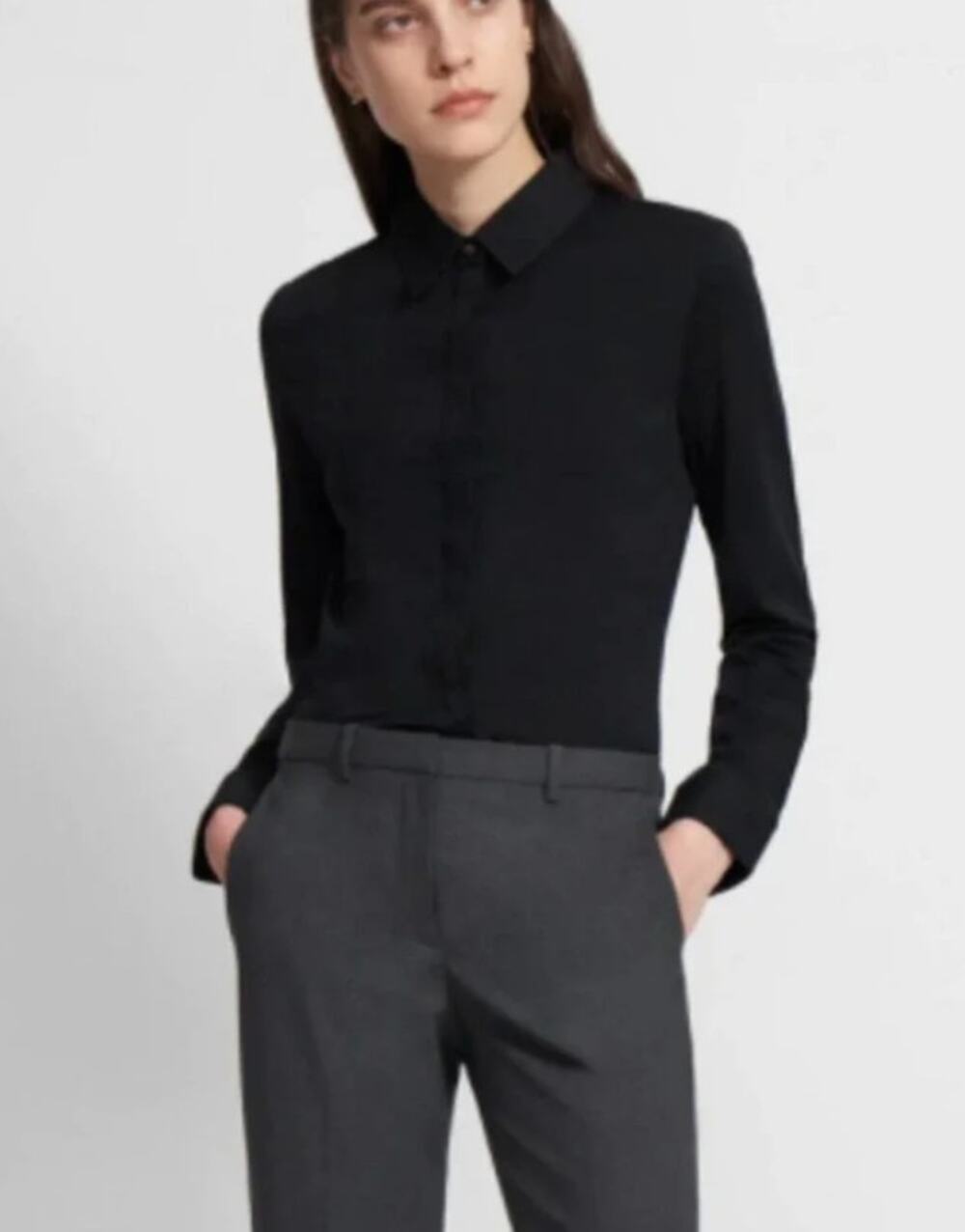 Theory Apex Tee Fitted Shirt NWT Black Button Up Collared Blouse Women's S